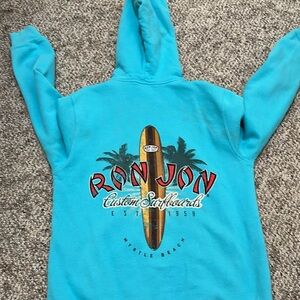 Ron Jon Turquoise Hoodie with Surfboard Graphic
